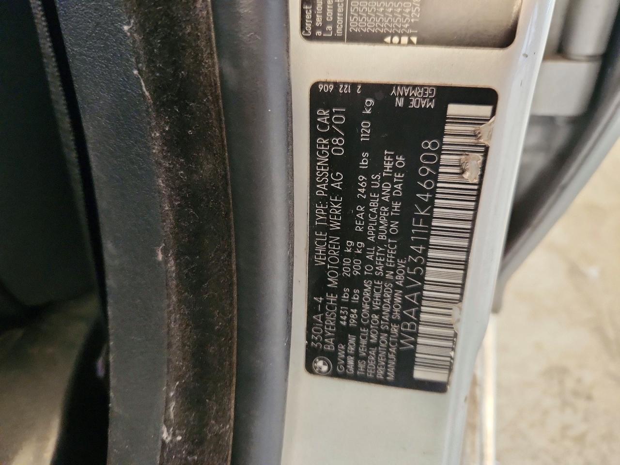 2001 Bmw 330 I Silver vin: WBAAV53411FK46908