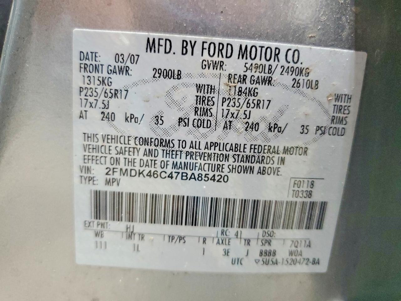 2007 Ford Edge Se Silver vin: 2FMDK46C47BA85420