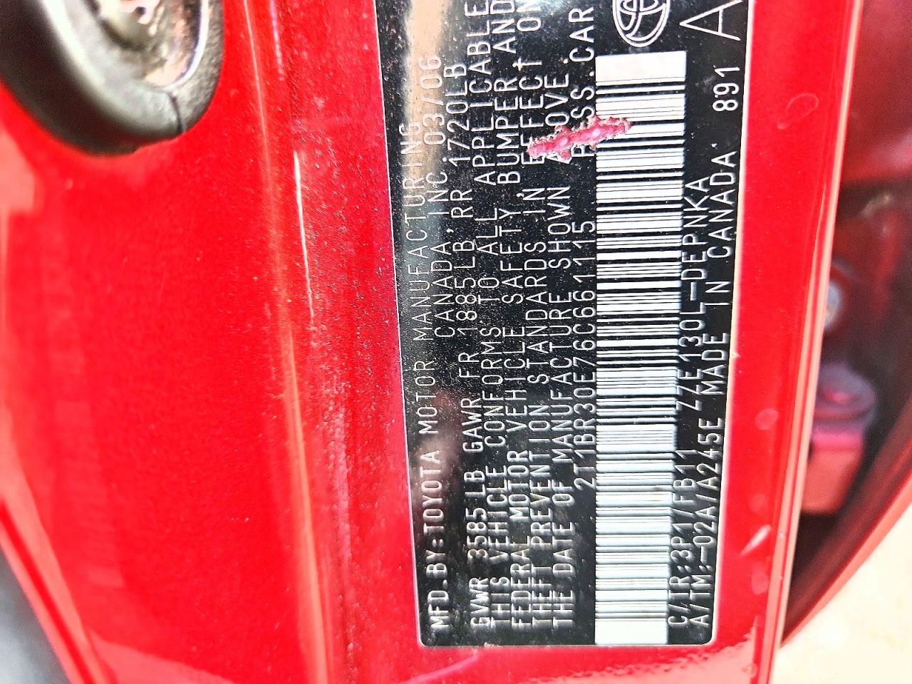 2006 Toyota Corolla Le Red vin: 2T1BR30E76C661115
