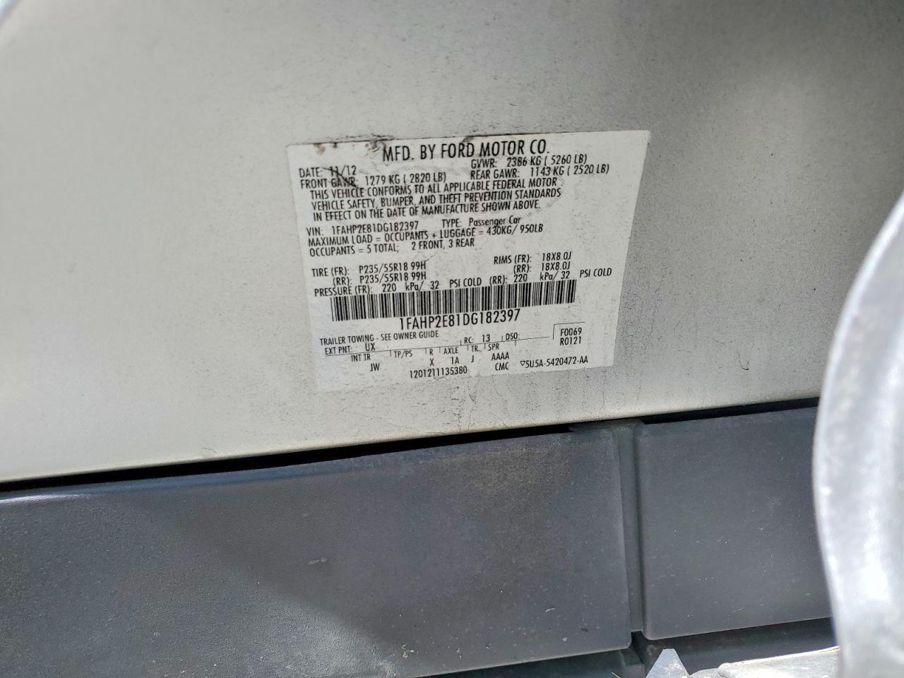 2013 Ford Taurus Sel Silver vin: 1FAHP2E81DG182397