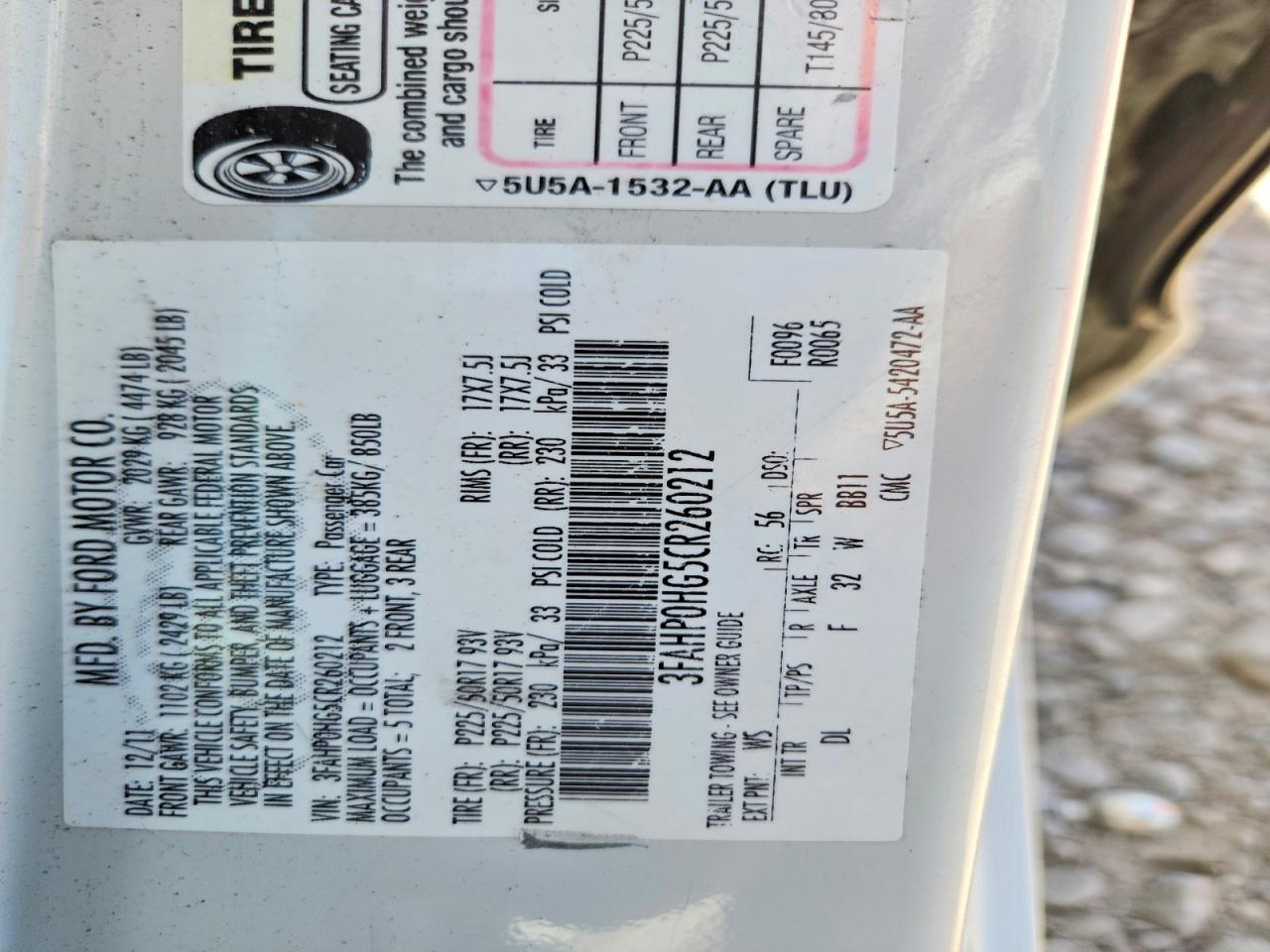2012 Ford Fusion Se White vin: 3FAHP0HG5CR260212