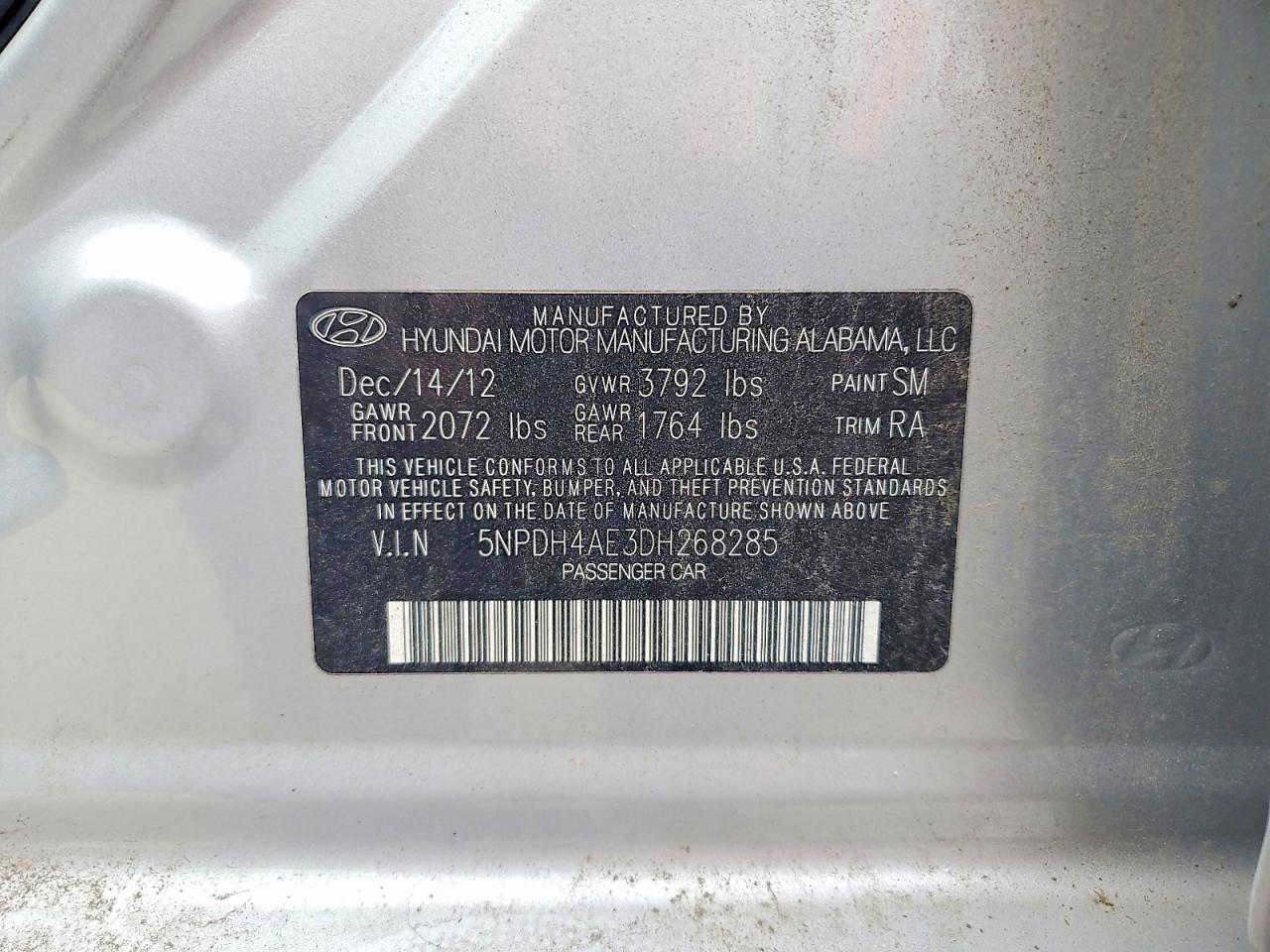 2013 Hyundai Elantra Gls Silver vin: 5NPDH4AE3DH268285
