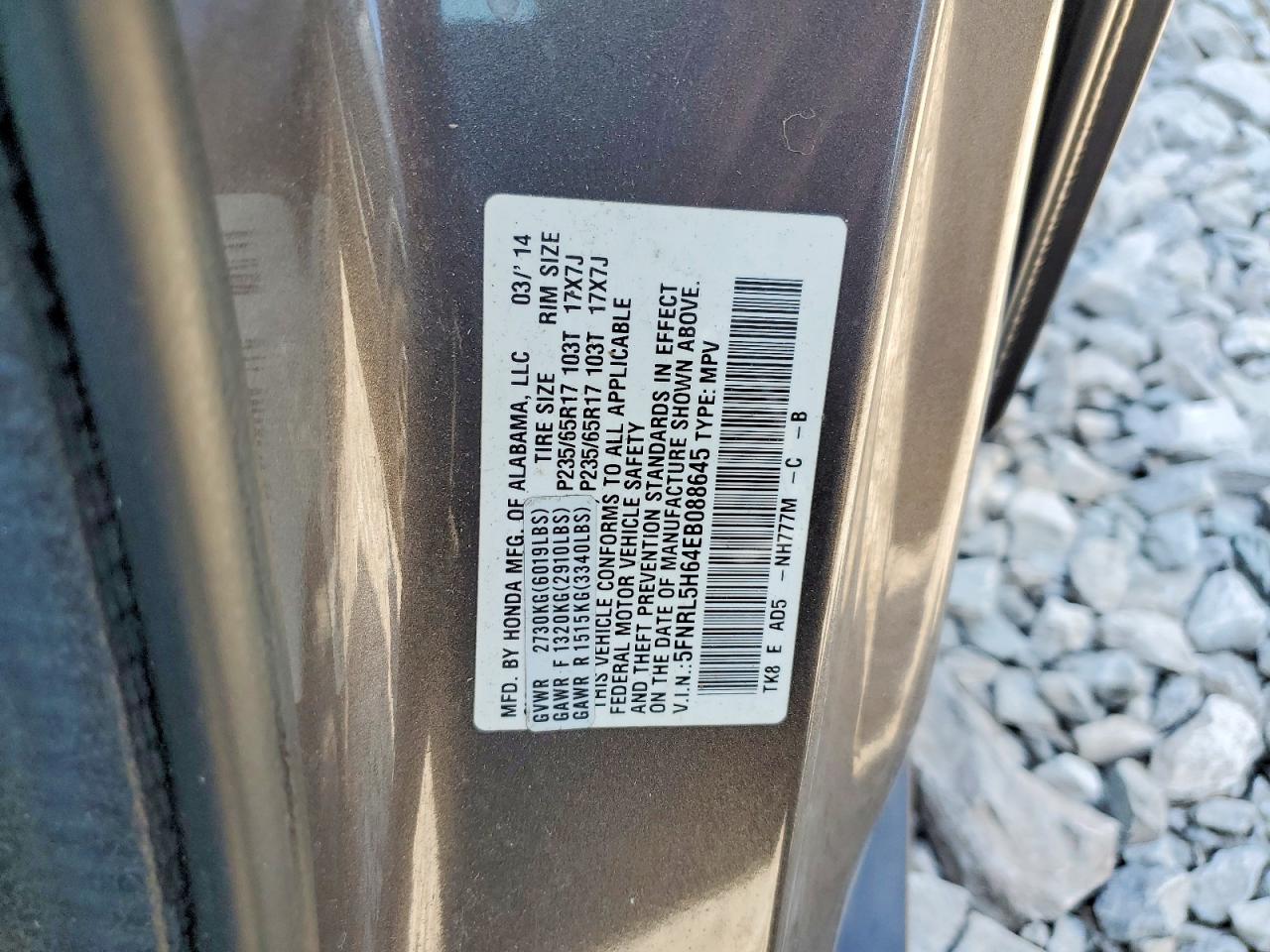 2014 Honda Odyssey Exl Gray vin: 5FNRL5H64EB088645