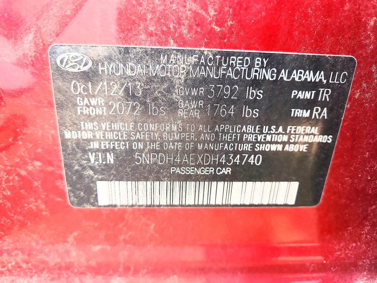 2013 Hyundai Elantra Gls Красный vin: 5NPDH4AEXDH434740