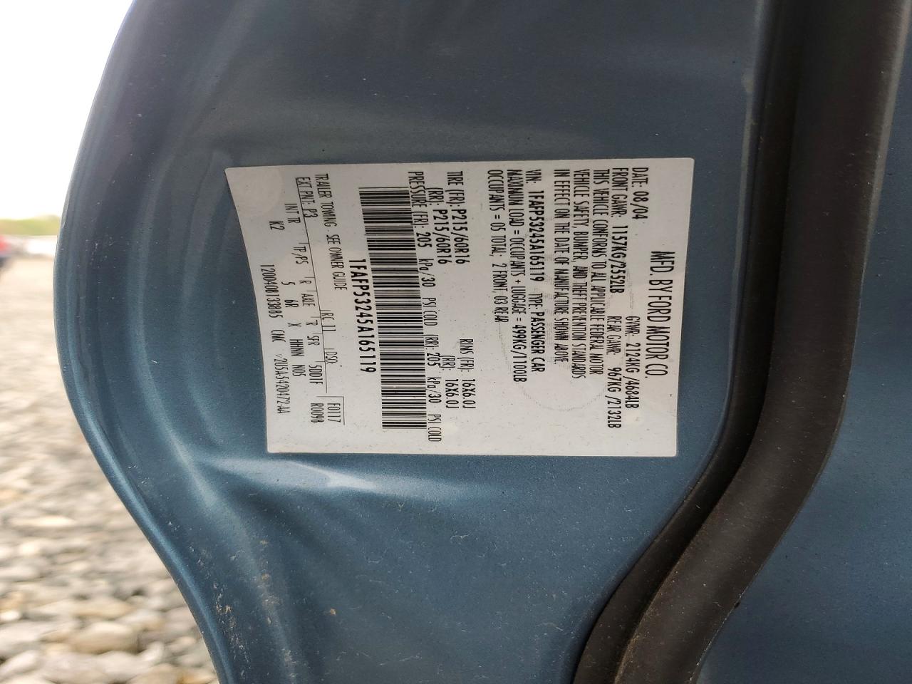 2005 Ford Taurus Se Blue vin: 1FAFP53245A165119