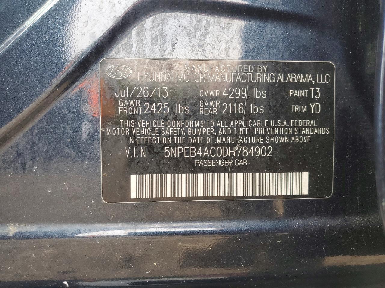 2013 Hyundai Sonata Gls Blue vin: 5NPEB4AC0DH784902