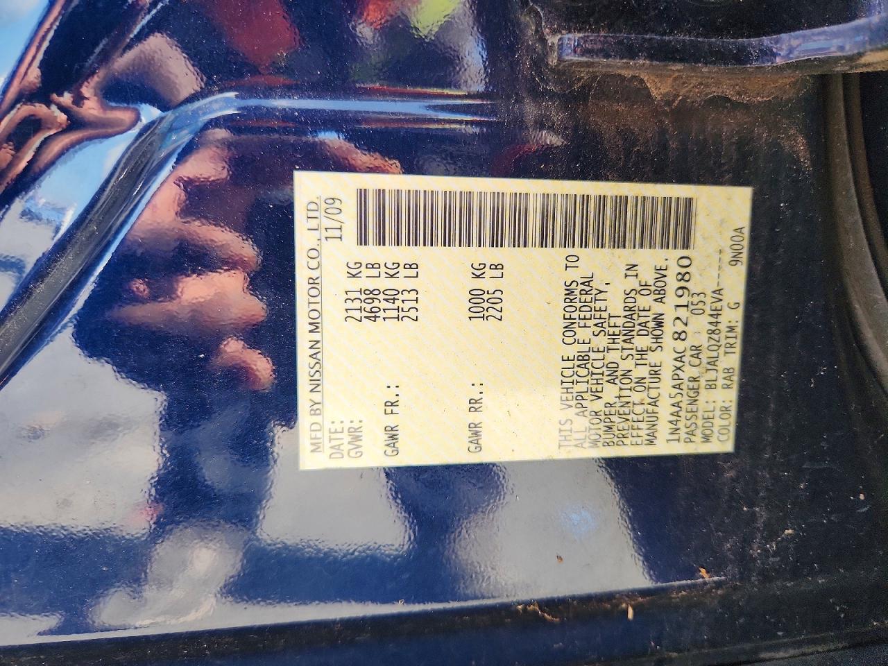 2010 Nissan Maxima 3.5 S Blue vin: 1N4AA5APXAC821980