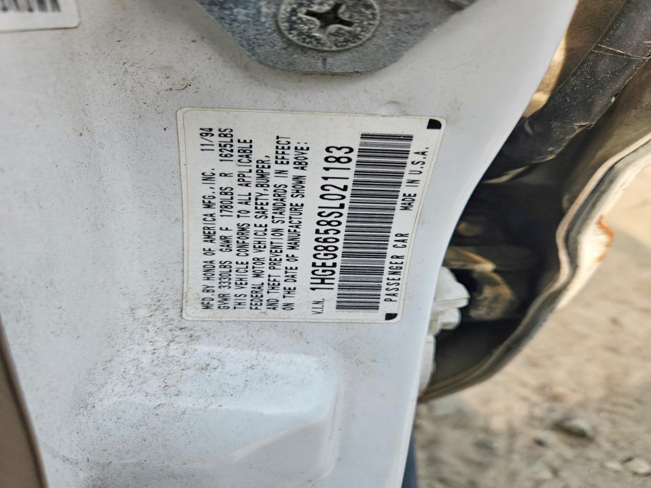 1995 Honda Civic Lx White vin: 1HGEG8658SL021183