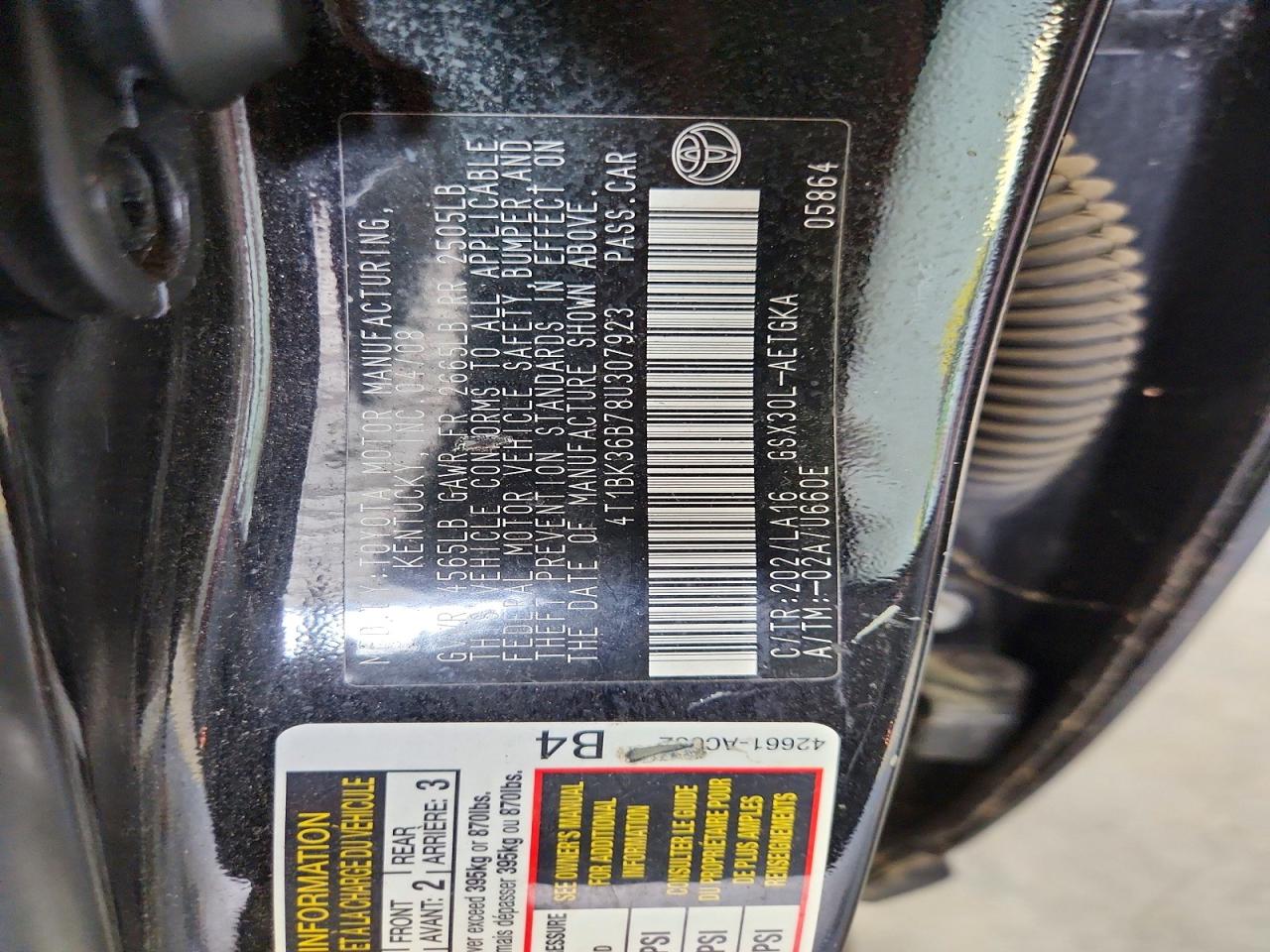 2008 Toyota Avalon Xls Black vin: 4T1BK36B78U307923