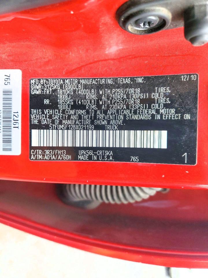 2011 Toyota Tundra Double Cab Sr5 Red vin: 5TFUM5F12BX021199