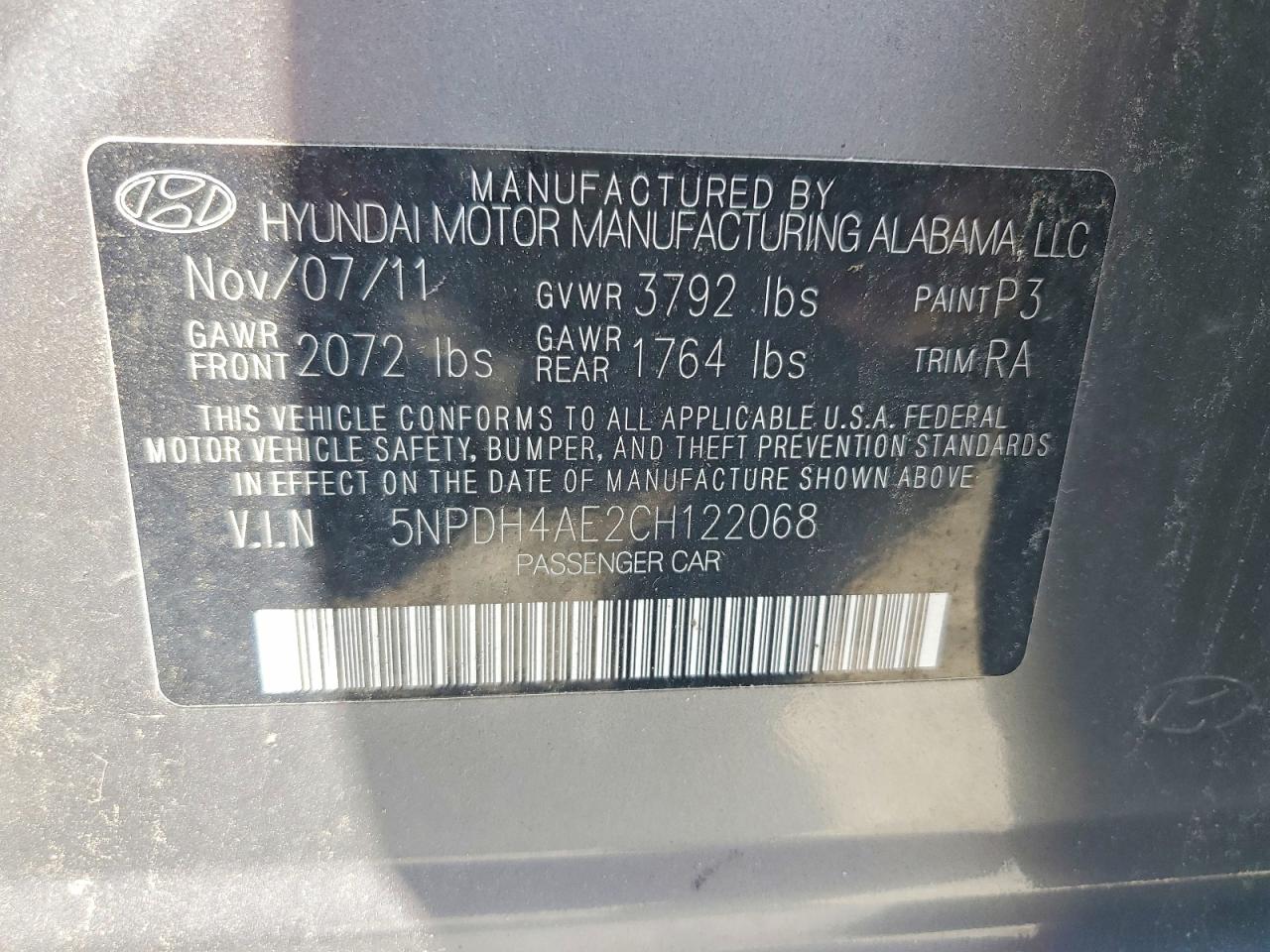 2012 Hyundai Elantra Limited Gray vin: 5NPDH4AE2CH122068