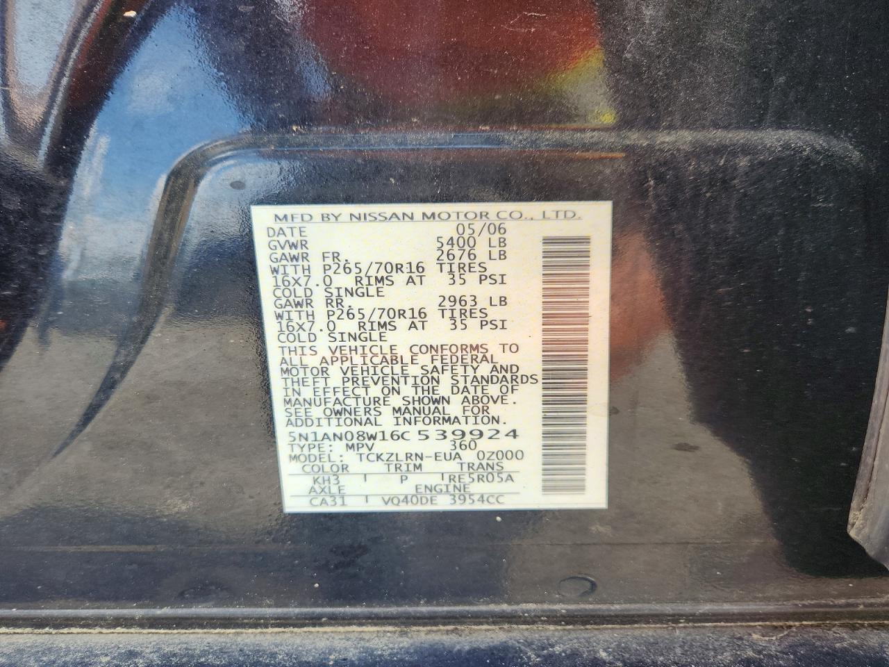 2006 Nissan Xterra X Черный vin: 5N1AN08W16C539924