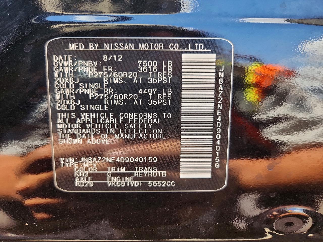 2013 Infiniti Qx56 Base Black vin: JN8AZ2NE4D9040159