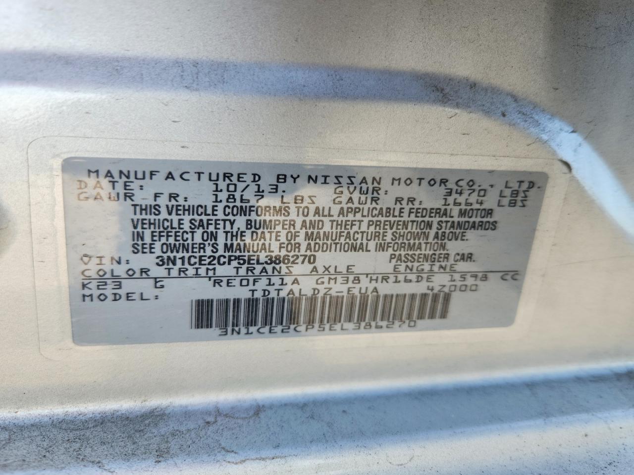 2014 Nissan Versa Note Sv Silver vin: 3N1CE2CP5EL386270