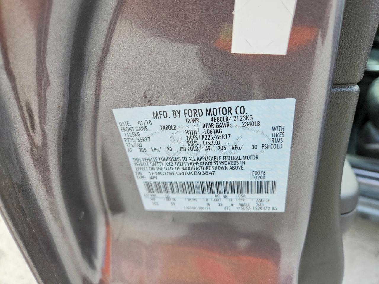 2010 Ford Escape Limited Gray vin: 1FMCU9EG4AKB93847