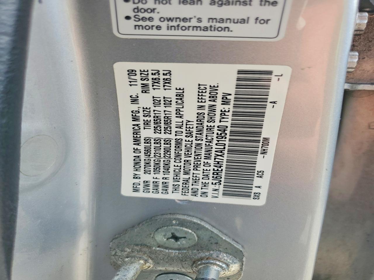 2010 Honda Cr-v Exl Silver vin: 5J6RE4H7XAL019540