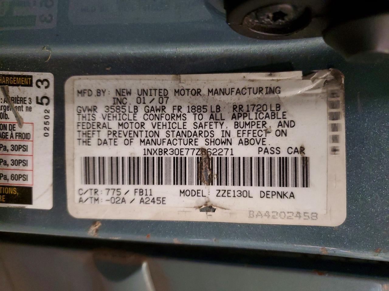 2007 Toyota Corolla Le Green vin: 1NXBR30E77Z862271