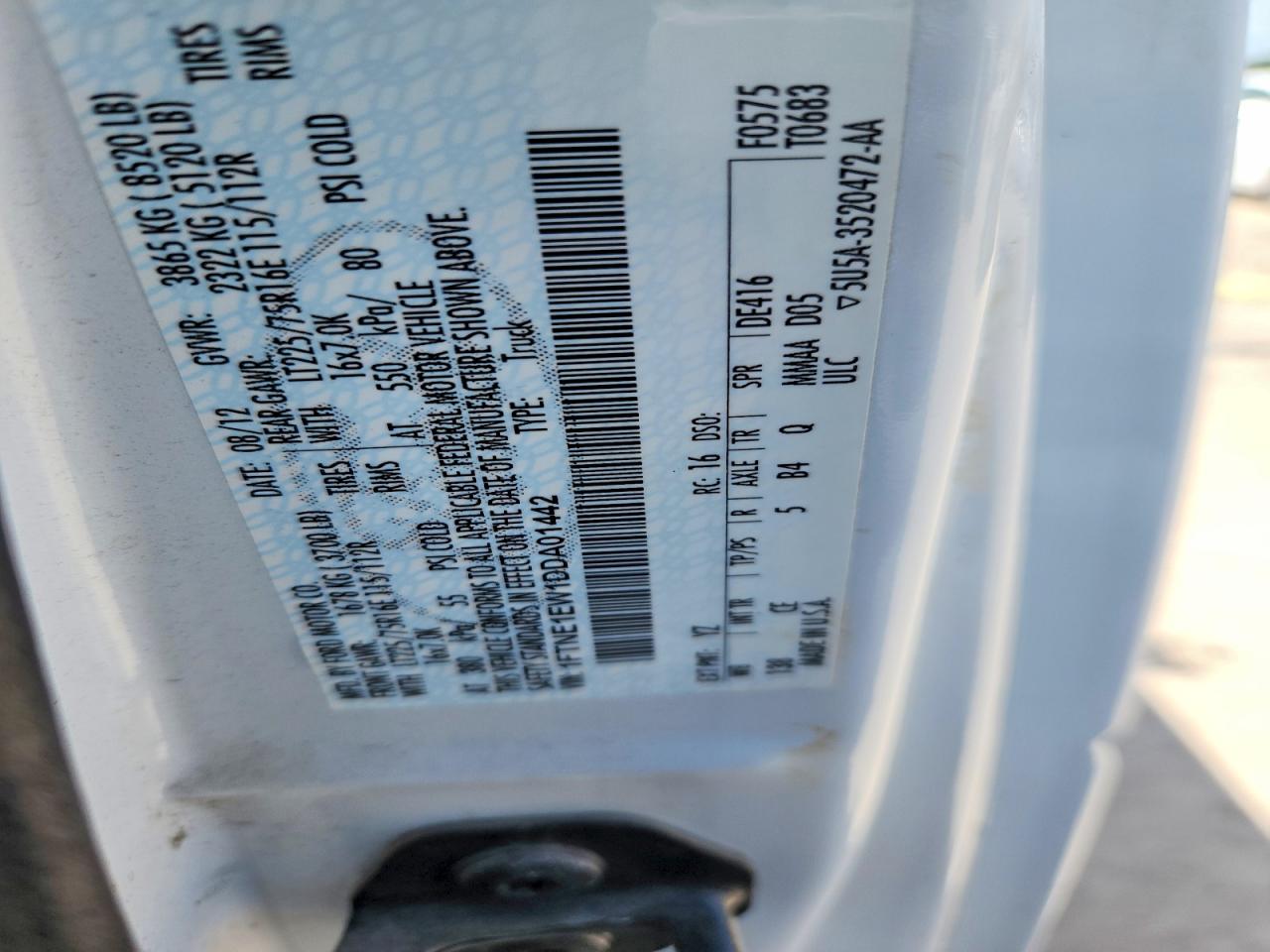 2013 Ford Econoline E150 Van White vin: 1FTNE1EW1DDA01442