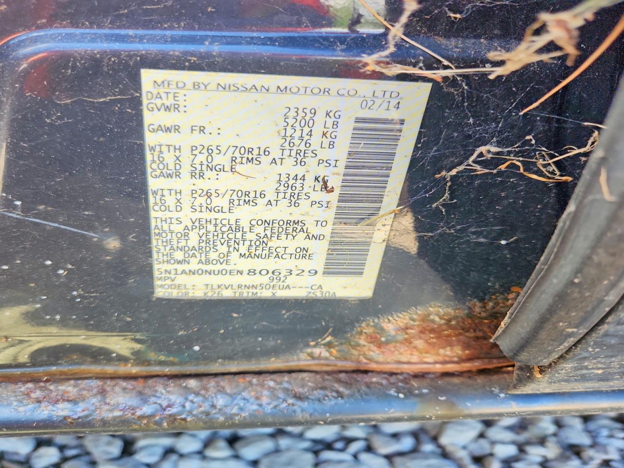 2014 Nissan Xterra S Серый vin: 5N1AN0NU0EN806329