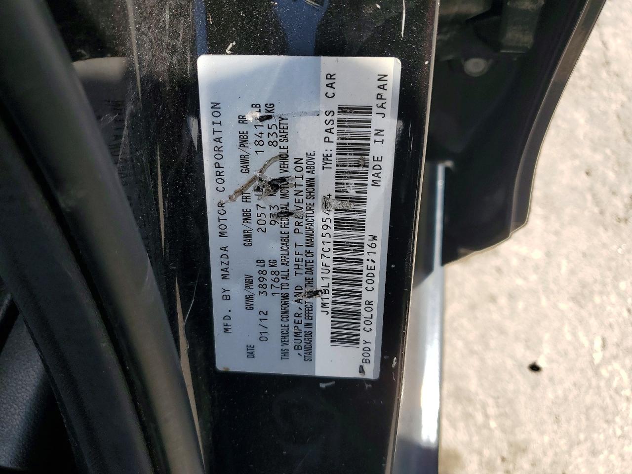 2012 Mazda 3 I Black vin: JM1BL1UF7C1595464