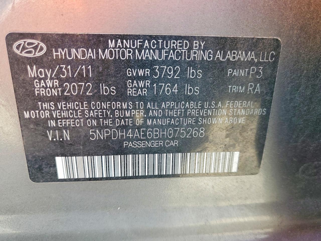 2011 Hyundai Elantra Limited Gray vin: 5NPDH4AE6BH075268