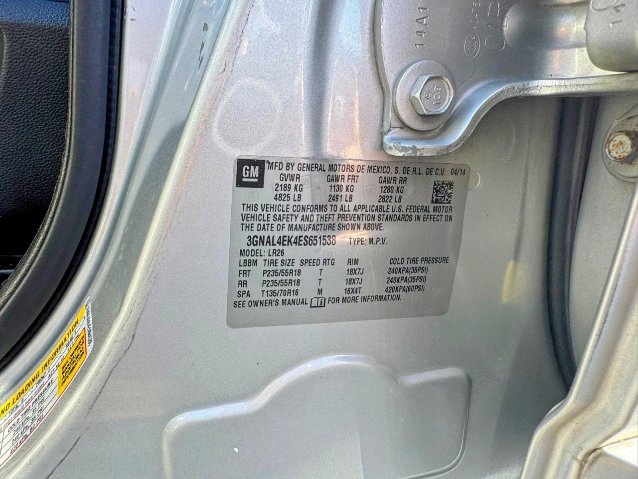 2014 Chevrolet Captiva Ltz Gray vin: 3GNAL4EK4ES651538