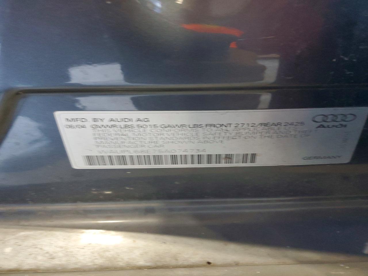 2005 Audi S4 Charcoal vin: WAUPL68E75A074734