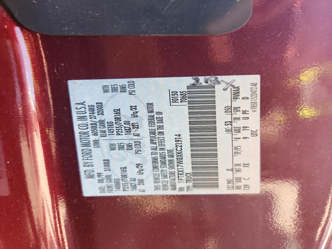 1999 Ford F150 Red vin: 1FTRX17W8XKC21914
