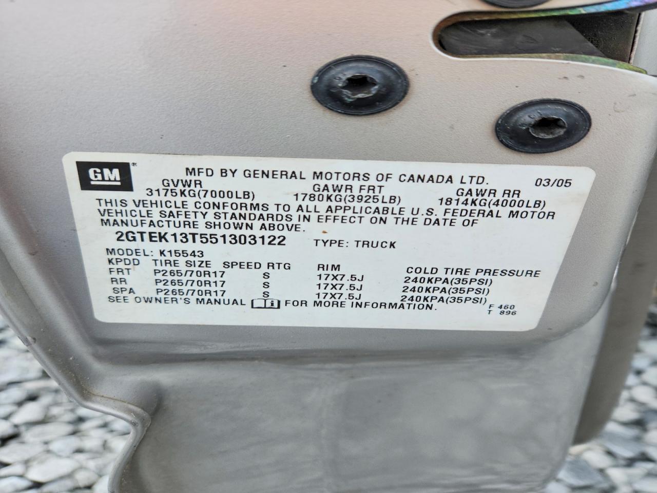 2005 Gmc New Sierra K1500 Tan vin: 2GTEK13T551303122