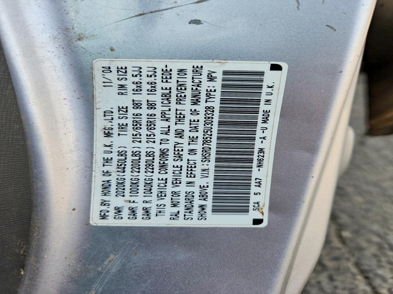 2005 Honda Cr-v Lx Silver vin: SHSRD78525U309328