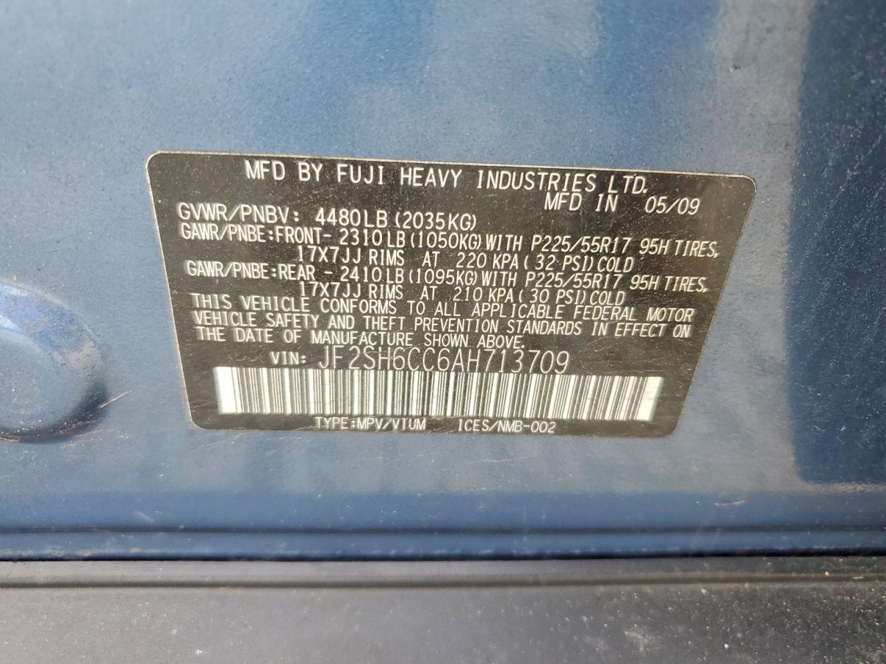 2010 Subaru Forester 2.5x Premium Blue vin: JF2SH6CC6AH713709