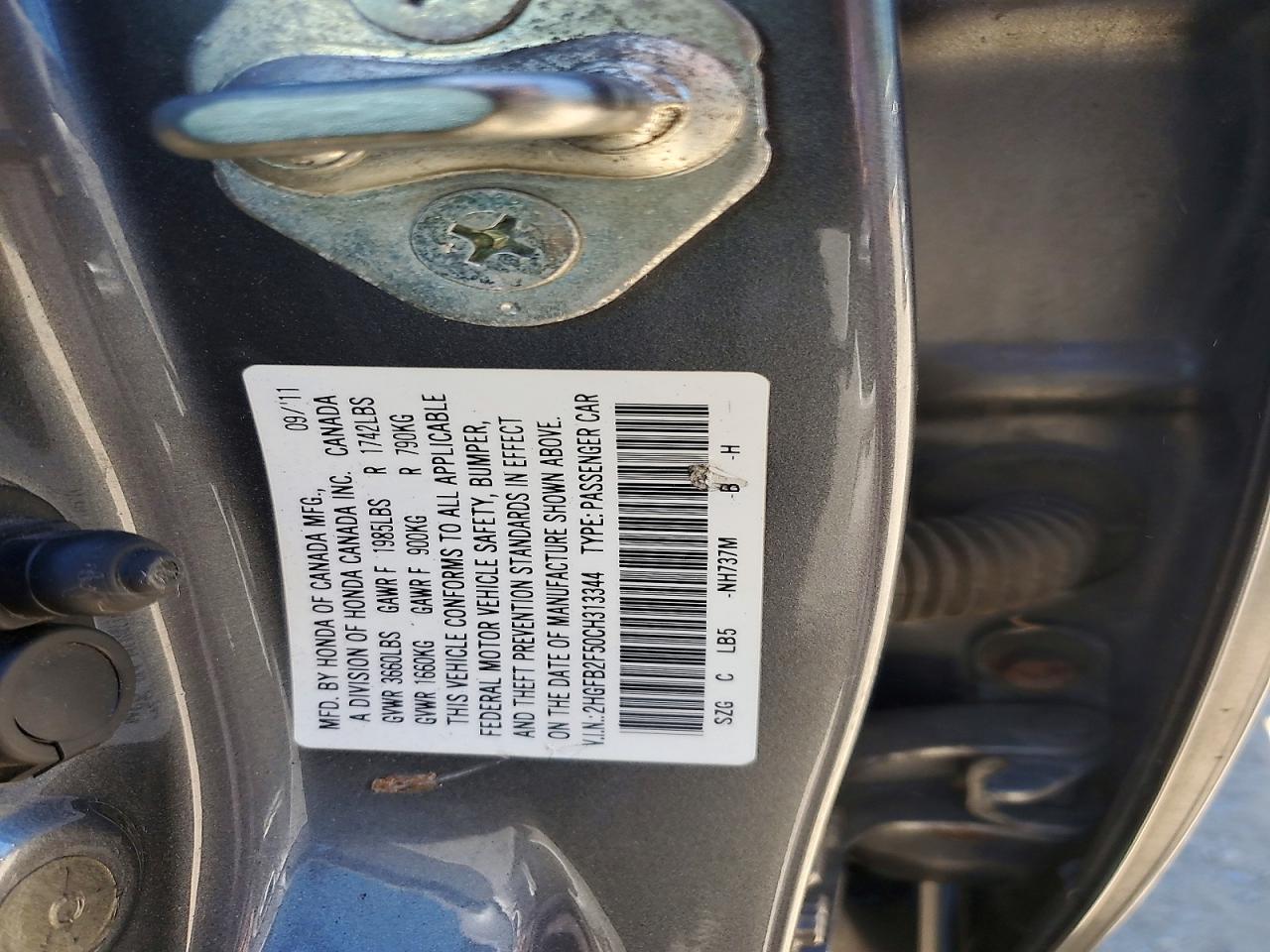2012 Honda Civic Lx Gray vin: 2HGFB2F50CH313344