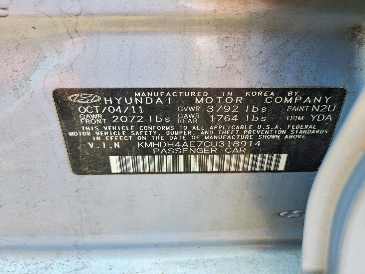 2012 Hyundai Elantra Gls Blue vin: KMHDH4AE7CU318914