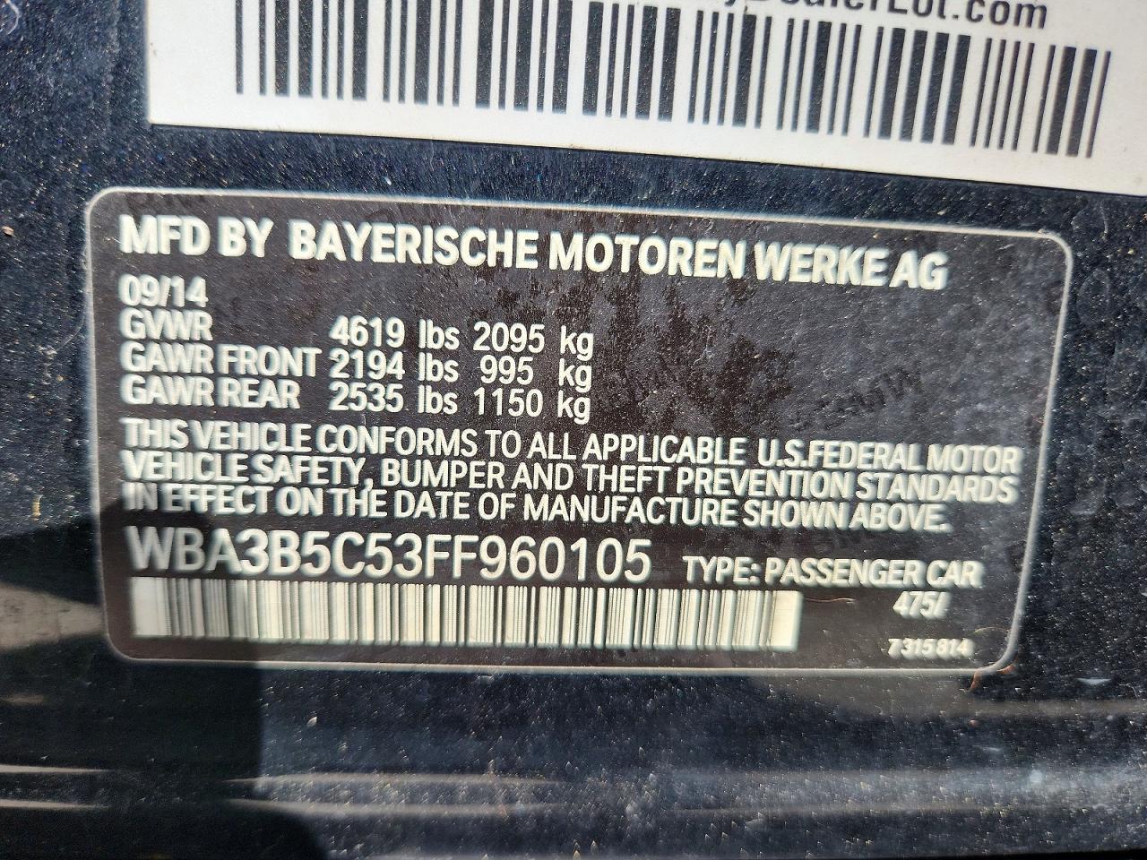 2015 Bmw 328 Xi Sulev Black vin: WBA3B5C53FF960105