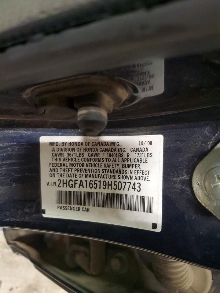 2009 Honda Civic Lx Blue vin: 2HGFA16519H507743