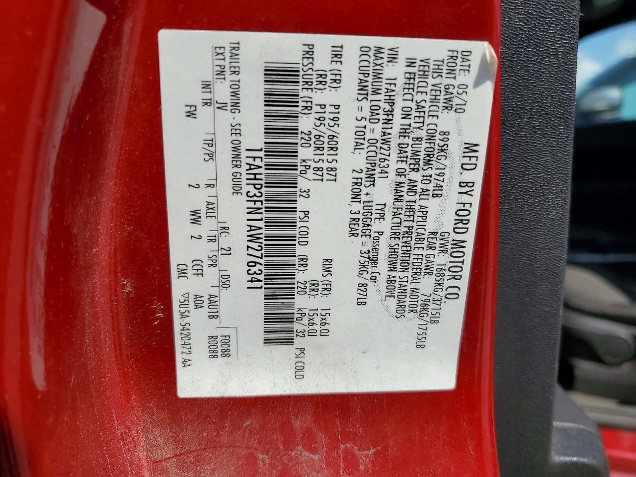 2010 Ford Focus Se Red vin: 1FAHP3FN1AW276341