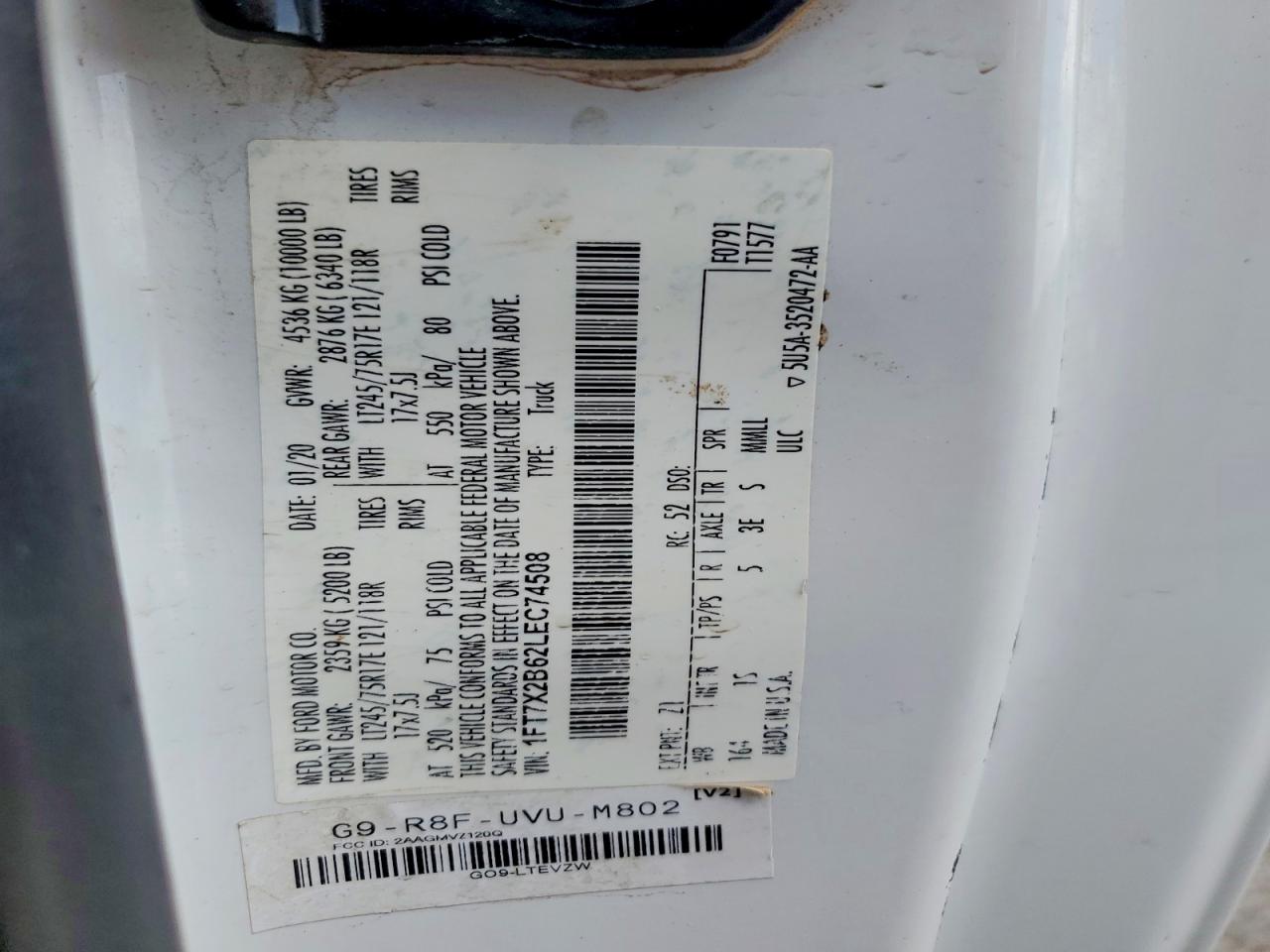2020 Ford F250 Super Duty White vin: 1FT7X2B62LEC74508