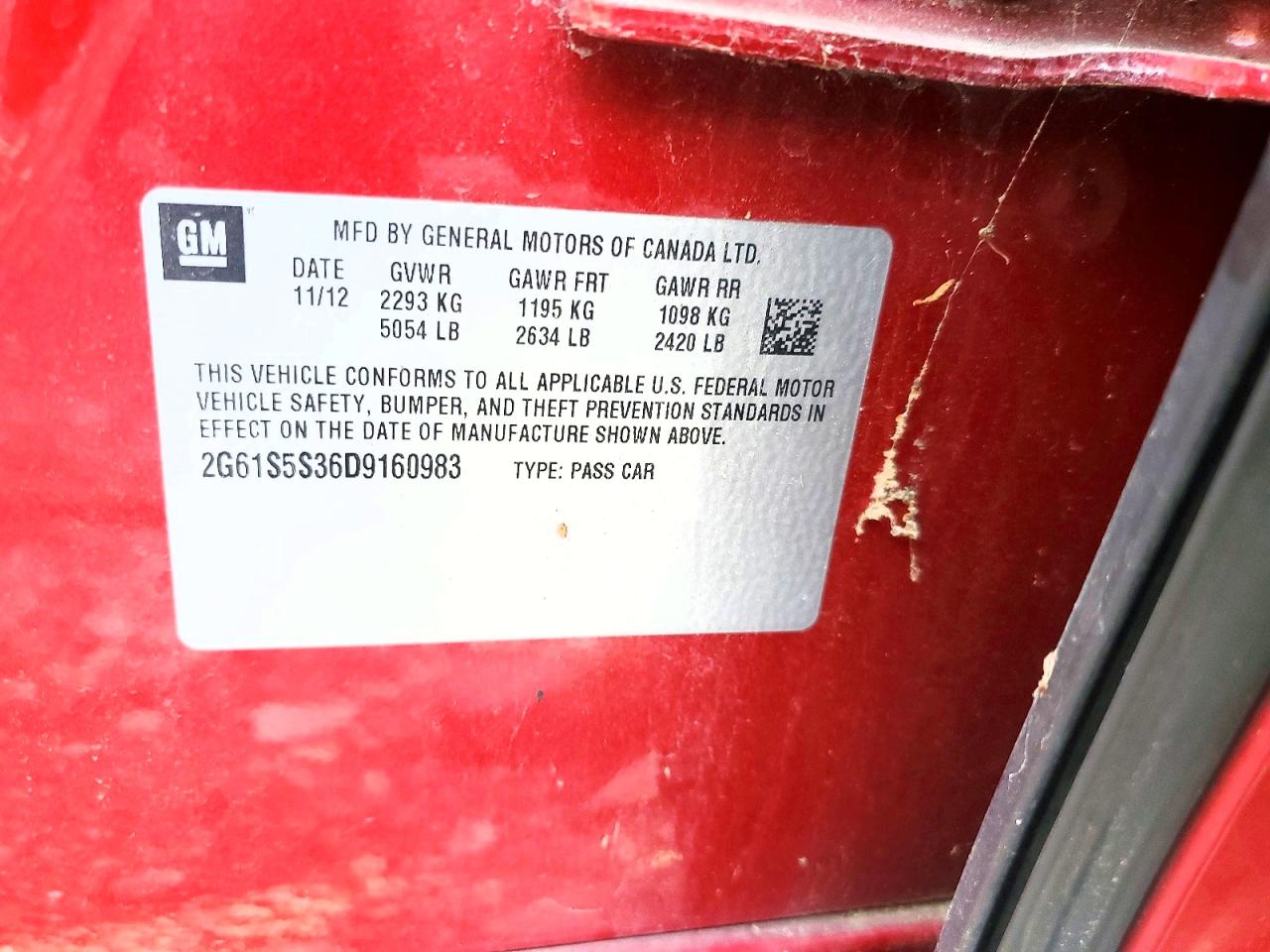 2013 Cadillac Xts Premium Collection Red vin: 2G61S5S36D9160983