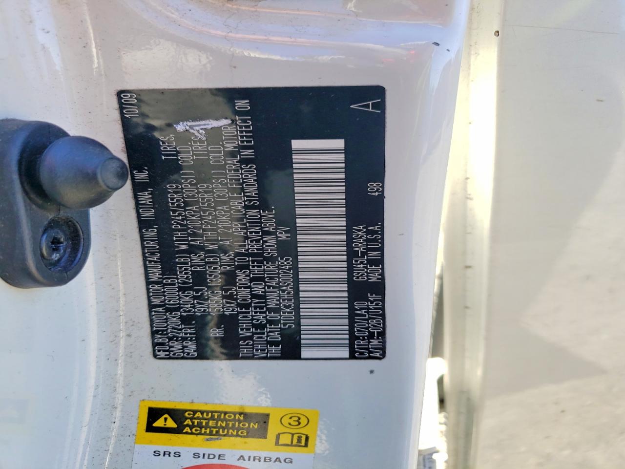 2010 Toyota Highlander Sport White vin: 5TDEK3EH5AS002485
