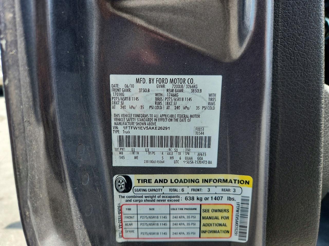 2010 Ford F150 Supercrew Gray vin: 1FTFW1EV5AKE26291