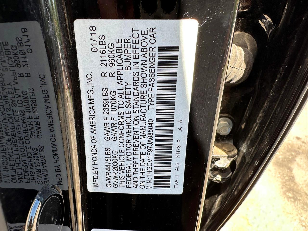 2018 Honda Accord Touring Черный vin: 1HGCV1F97JA085040