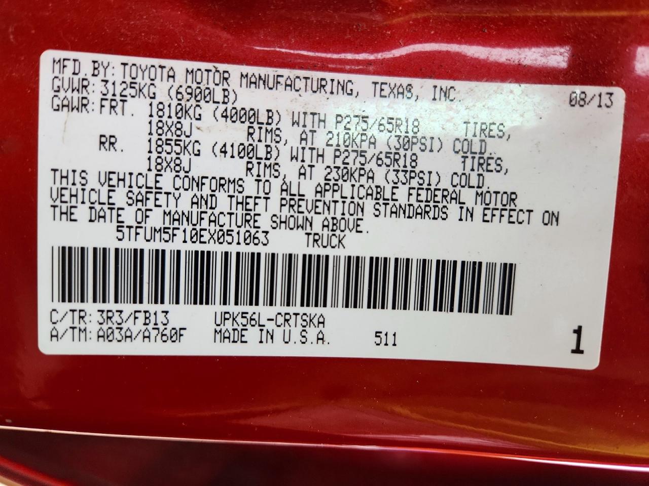 2014 Toyota Tundra Sr5 Red vin: 5TFUM5F10EX051063