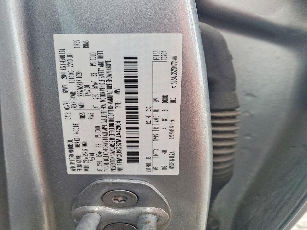 2021 Ford Escape Se Серебряный vin: 1FMCU9G67MUA42904