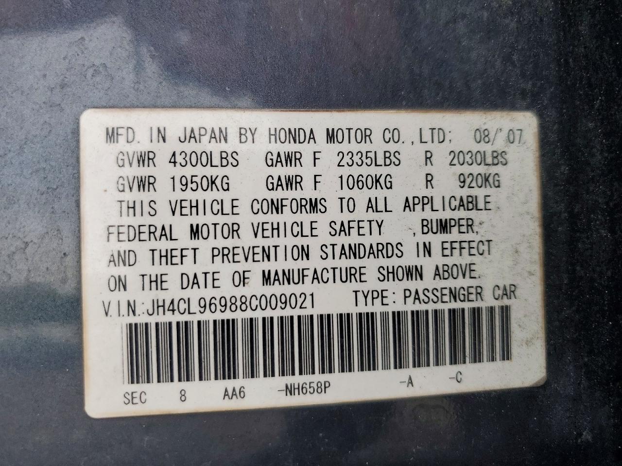 2008 Acura Tsx Gray vin: JH4CL96988C009021