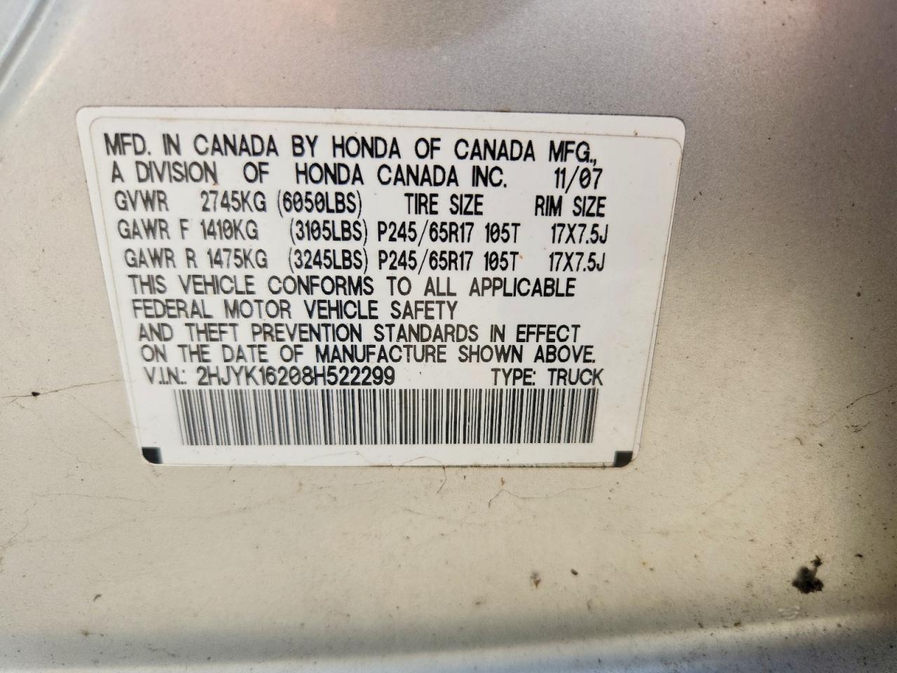 2008 Honda Ridgeline Rt Silver vin: 2HJYK16208H522299