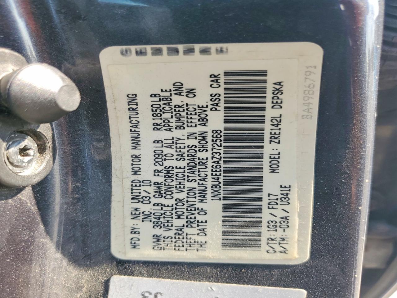 2010 Toyota Corolla S Угольный vin: 1NXBU4EE6AZ372568