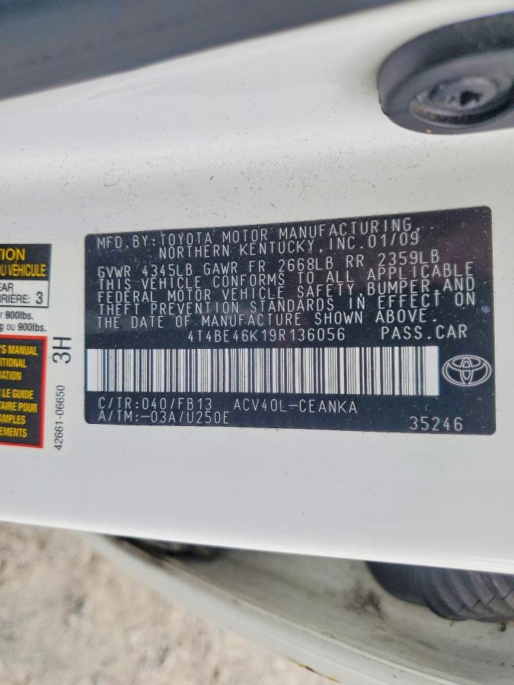 2009 Toyota Camry Le White vin: 4T4BE46K19R136056