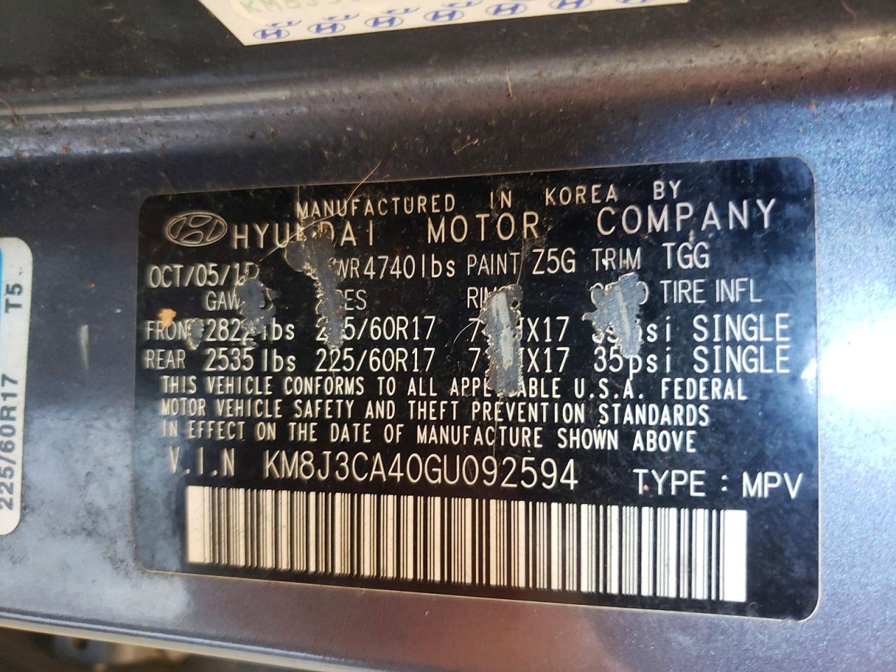 2016 Hyundai Tucson Se Gray vin: KM8J3CA40GU092594
