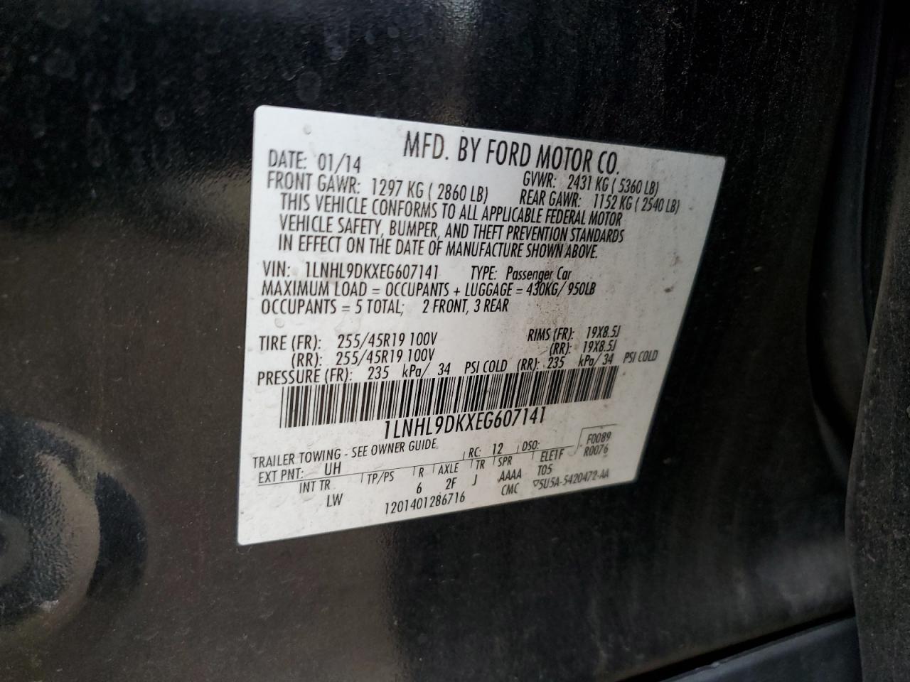 2014 Lincoln Mks Черный vin: 1LNHL9DKXEG607141