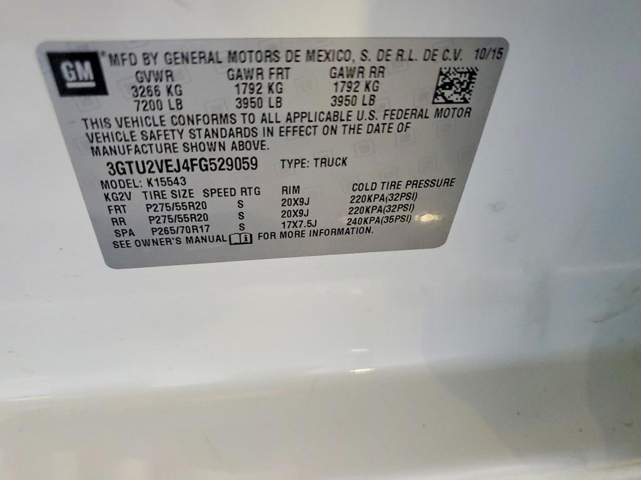 2015 Gmc Sierra K1500 Slt White vin: 3GTU2VEJ4FG529059